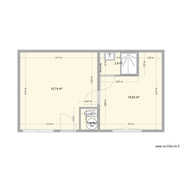 gailldro logement 2 (gauche). Plan de 4 pièces et 30 m2