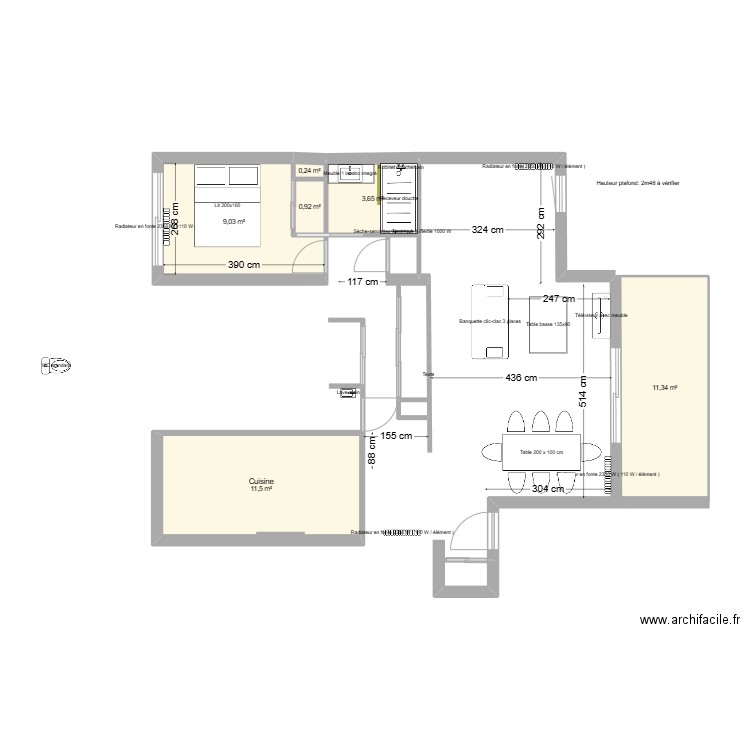 Appart Rossan T3_V2. Plan de 6 pièces et 37 m2