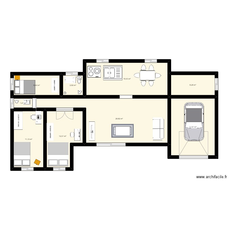 Plan Maison Z&D. Plan de 9 pièces et 105 m2