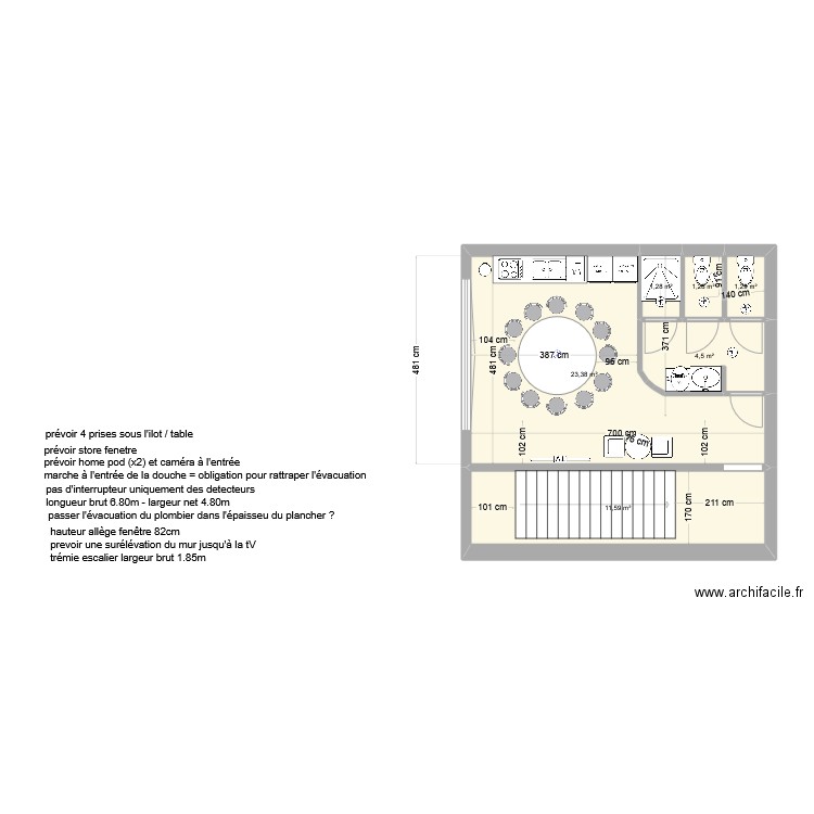 plan cuisine et wc MVO - v13. Plan de 6 pièces et 43 m2