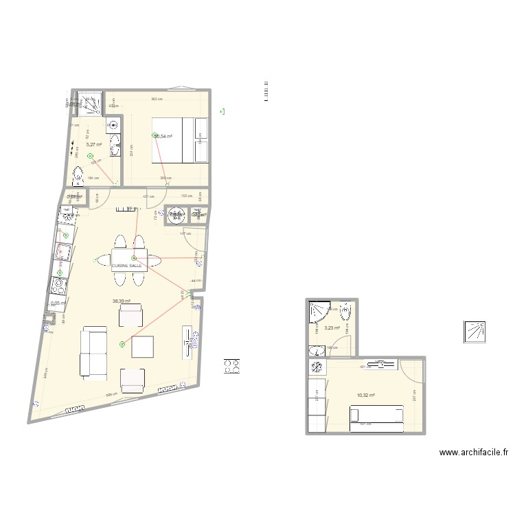 STUDIO BONSECOURS sdb amenage. Plan de 10 pièces et 69 m2