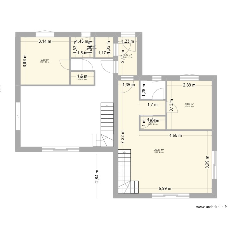 Maison Esquibien etage. Plan de 7 pièces et 58 m2