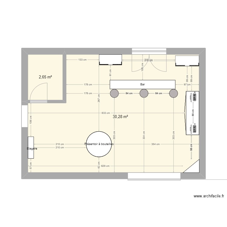 caveau. Plan de 2 pièces et 33 m2