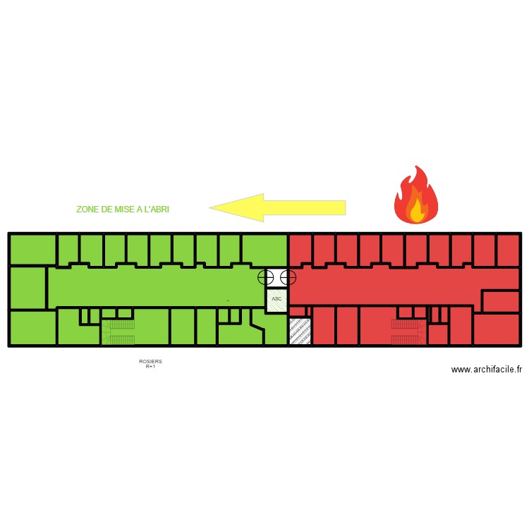 ROSIERS / ELSA 1ER ETAGE EVACUATION 2. Plan de 52 pièces et 676 m2