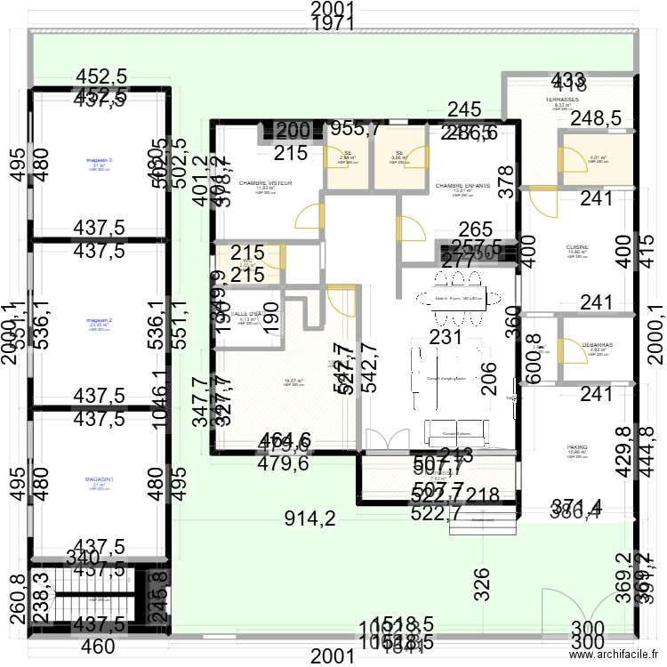 habitatat. Plan de 21 pièces et 326 m2