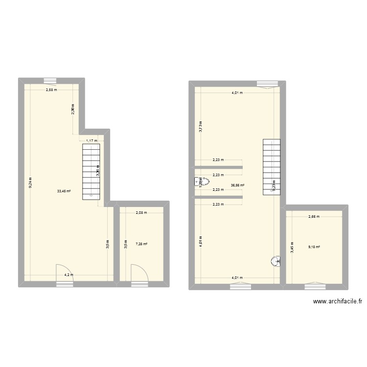 bas salle de balle. Plan de 4 pièces et 86 m2