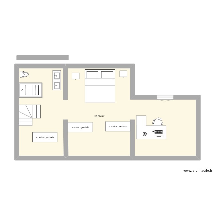 comble. Plan de 1 pièce et 47 m2