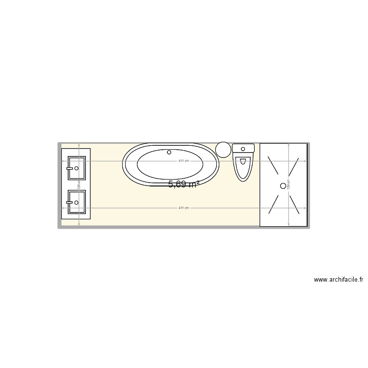 SdB C 01. Plan de 1 pièce et 6 m2