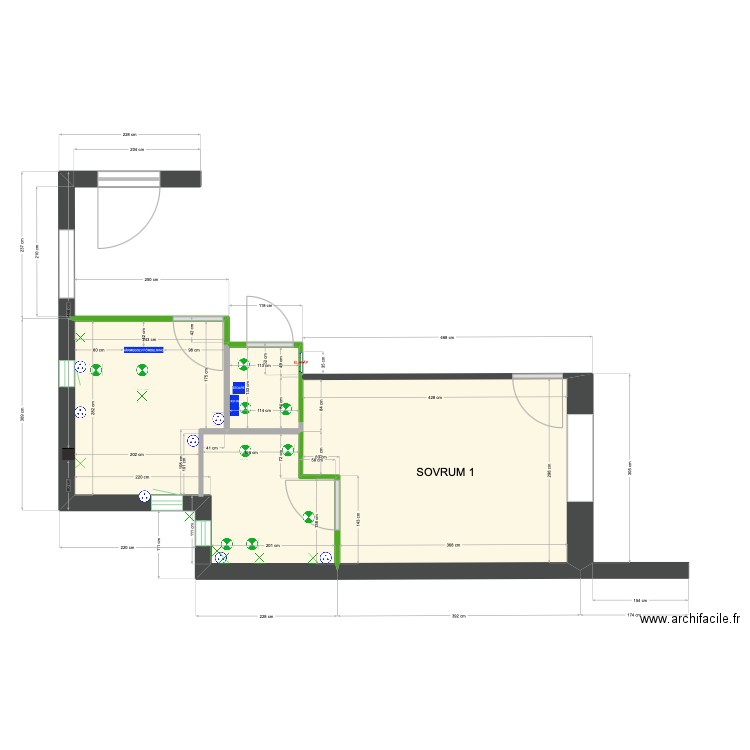 Pl6 El VA sov bad wc. Plan de 3 pièces et 24 m2