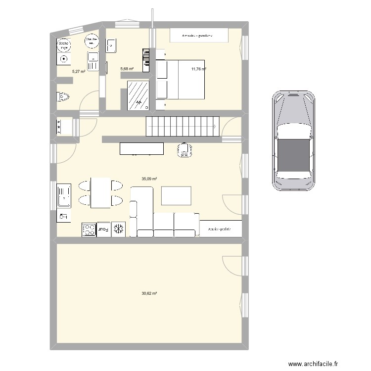 MAISON. Plan de 5 pièces et 88 m2