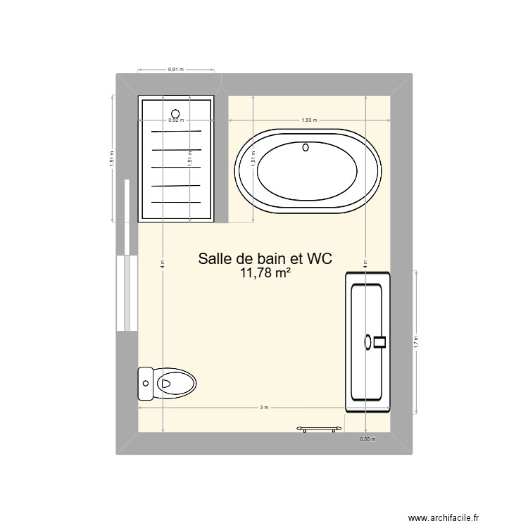 SDB. Plan de 1 pièce et 12 m2