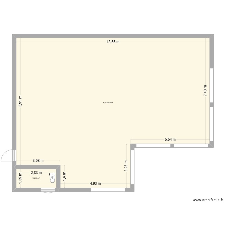 V1.1. Plan de 2 pièces et 124 m2