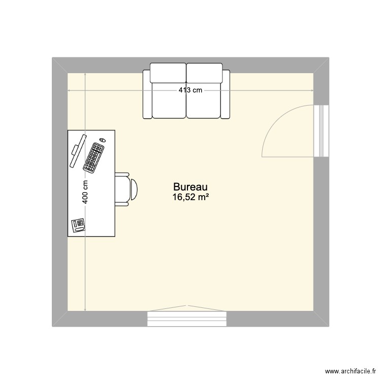 bureau fevrier 2025. Plan de 1 pièce et 17 m2