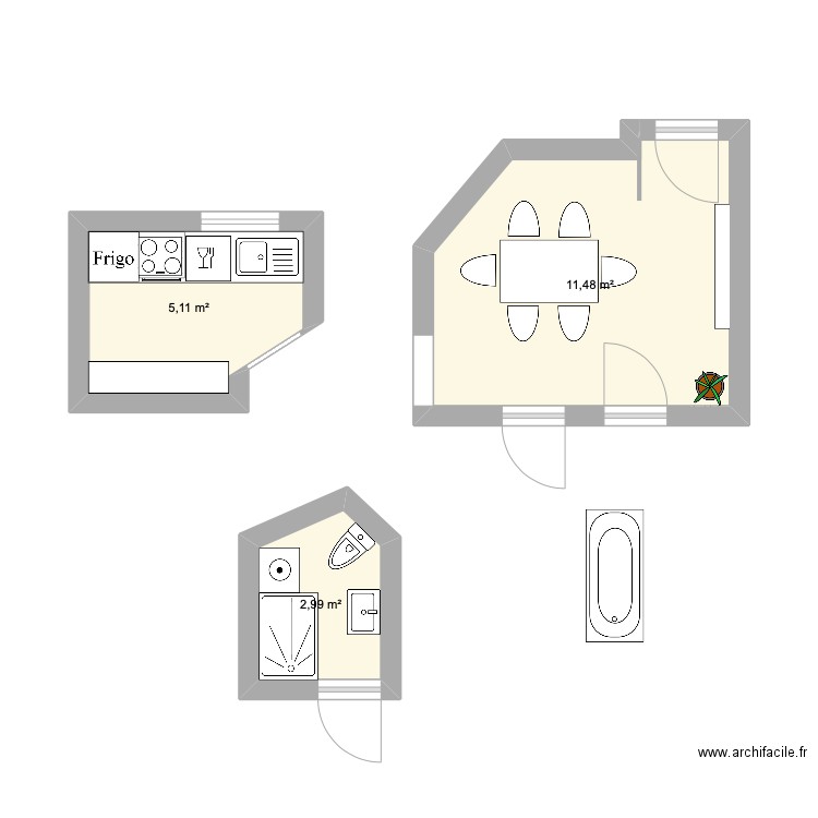 Appart Gabriel Peri. Plan de 3 pièces et 20 m2