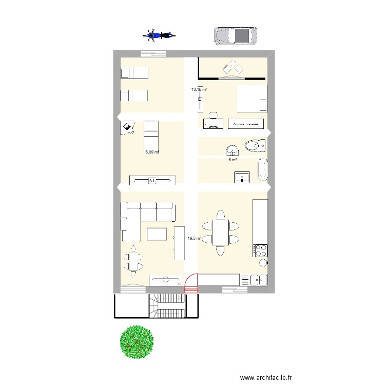 Maison fin . Plan de 4 pièces et 44 m2