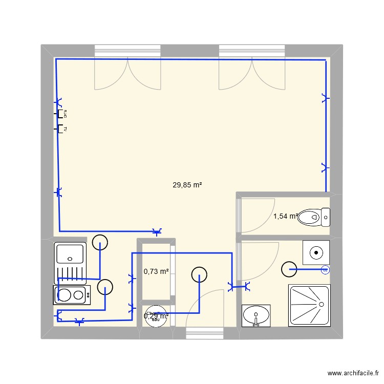 PLAN MAISON . Plan de 4 pièces et 32 m2