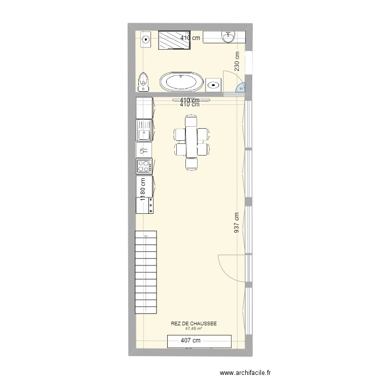 ERROUVILLE aménagement  intérieur. Plan de 1 pièce et 47 m2