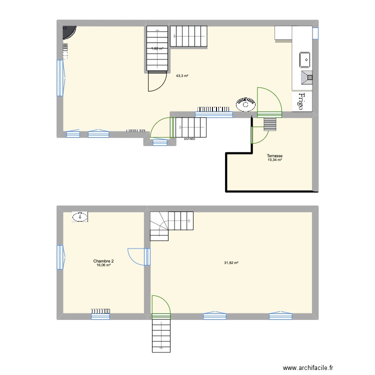 Maison Gennevilliers. Plan de 5 pièces et 103 m2