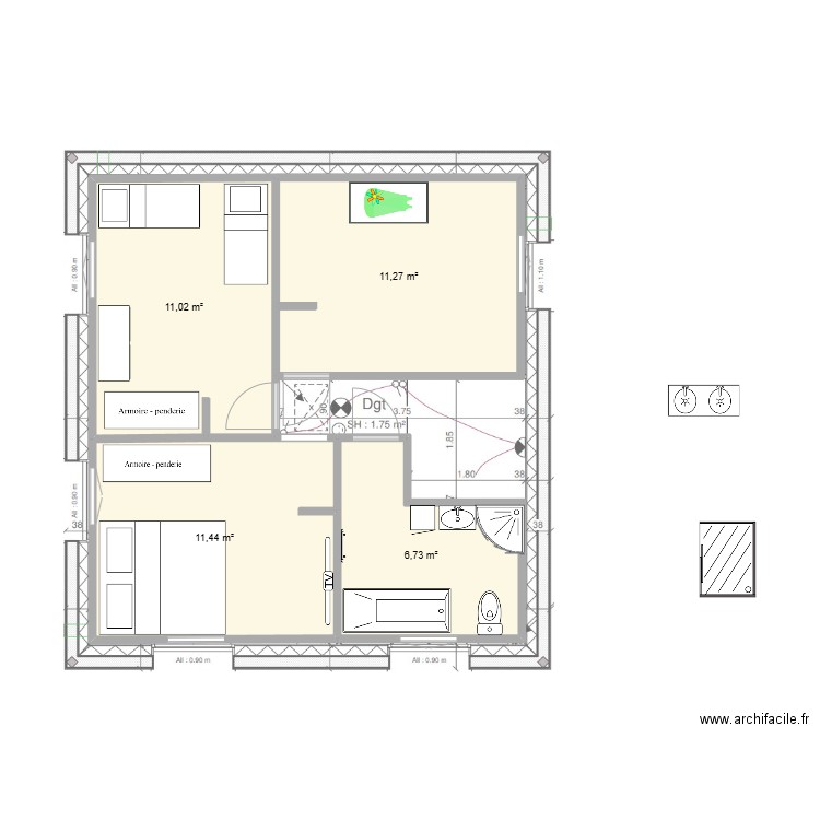 PLAN. Plan de 4 pièces et 40 m2