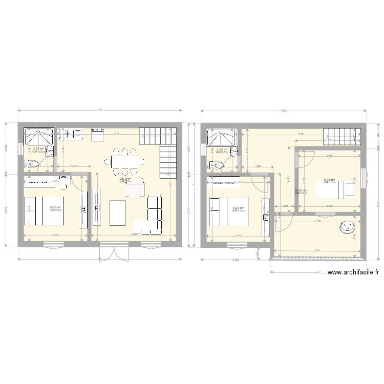 6x8 2eme. Plan de 7 pièces et 81 m2