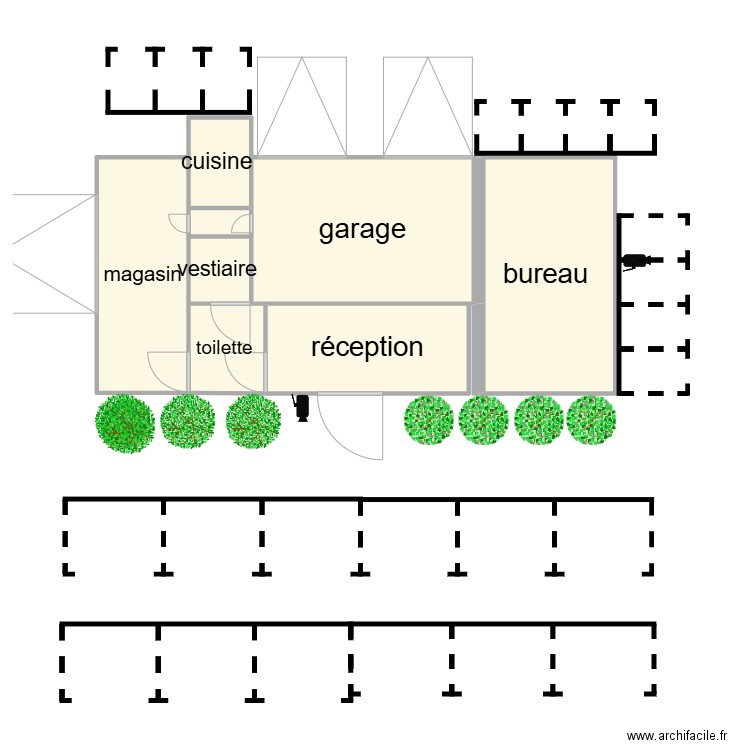 garag. Plan de 8 pièces et 48 m2