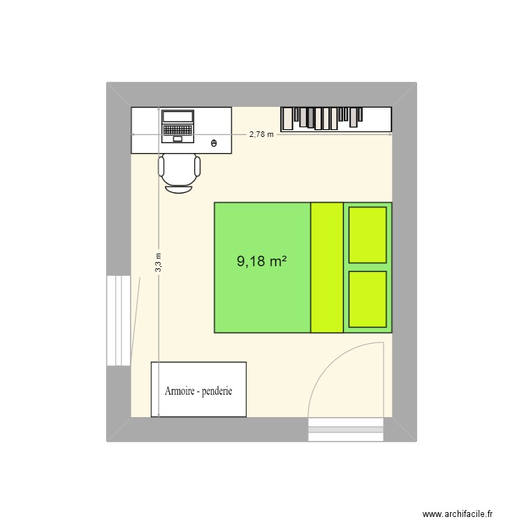 Chambre d'Amaury PLAN 1. Plan de 1 pièce et 9 m2