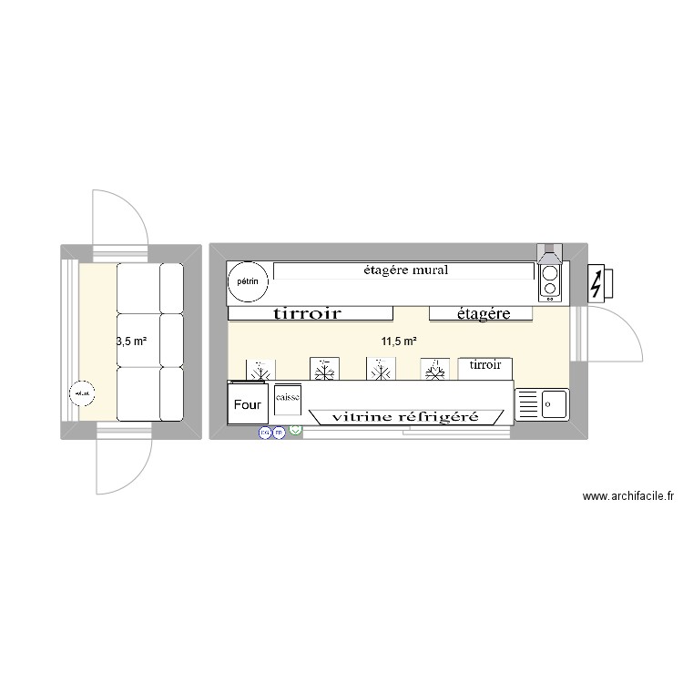 foodtruck boulangerie. Plan de 2 pièces et 15 m2