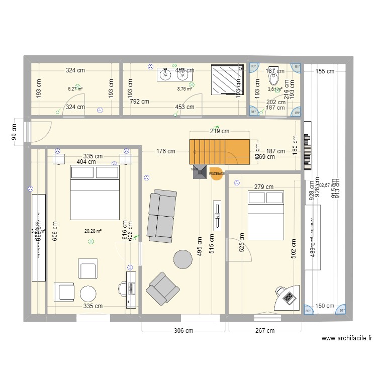 Esquisse3. Plan de 6 pièces et 56 m2