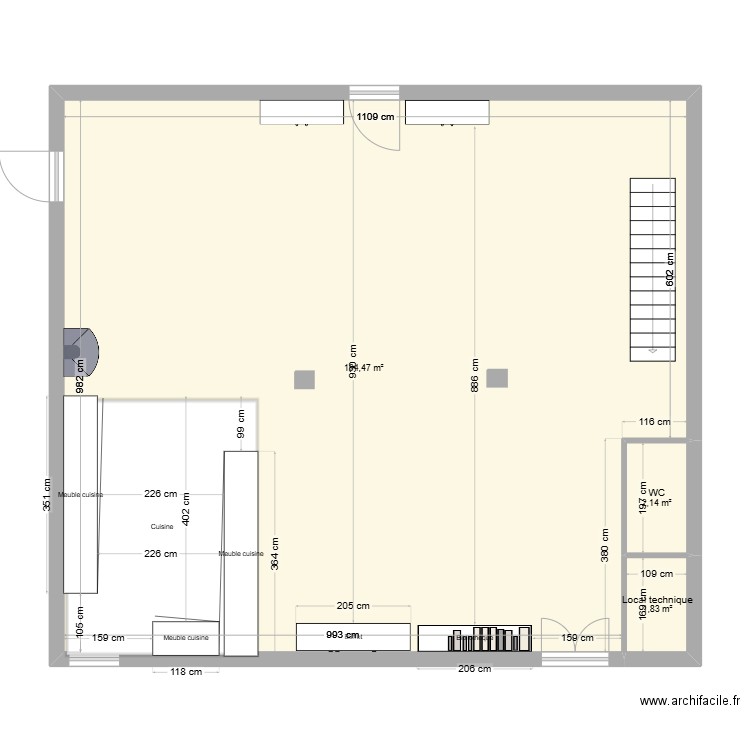 maison rdc. Plan de 3 pièces et 108 m2