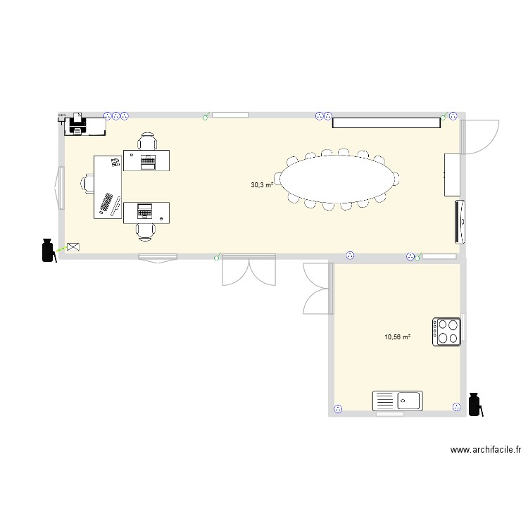 bureau. Plan de 2 pièces et 41 m2