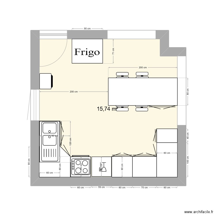 cuisine nès. Plan de 1 pièce et 16 m2