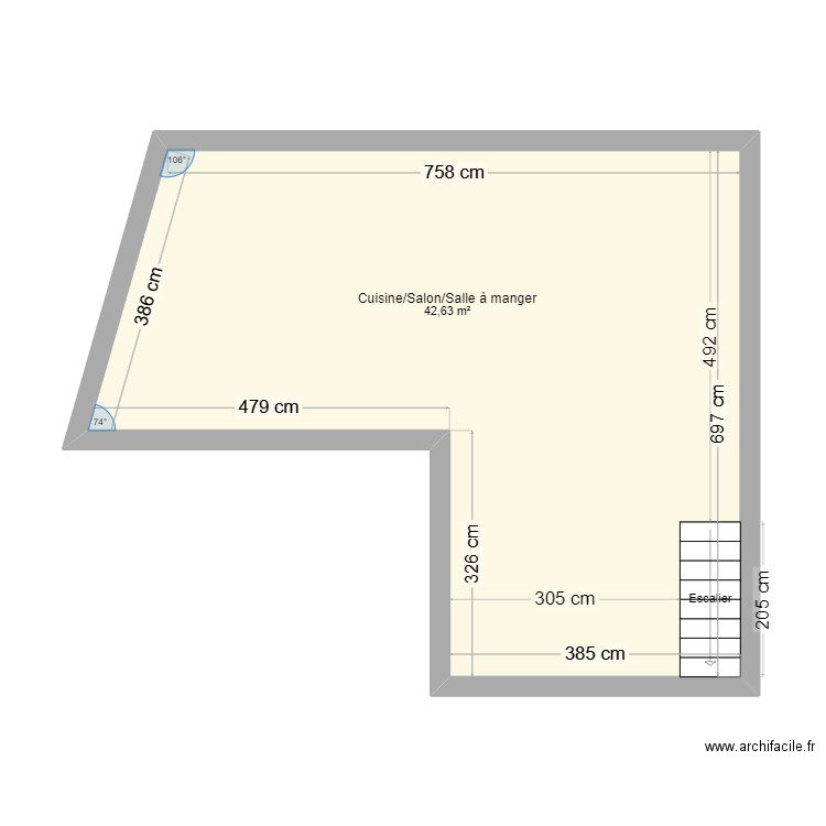 Séjour. Plan de 1 pièce et 43 m2