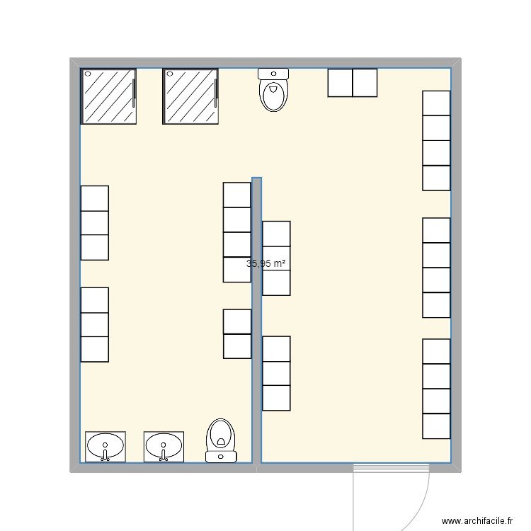 Vestiaire parmelan. Plan de 1 pièce et 36 m2