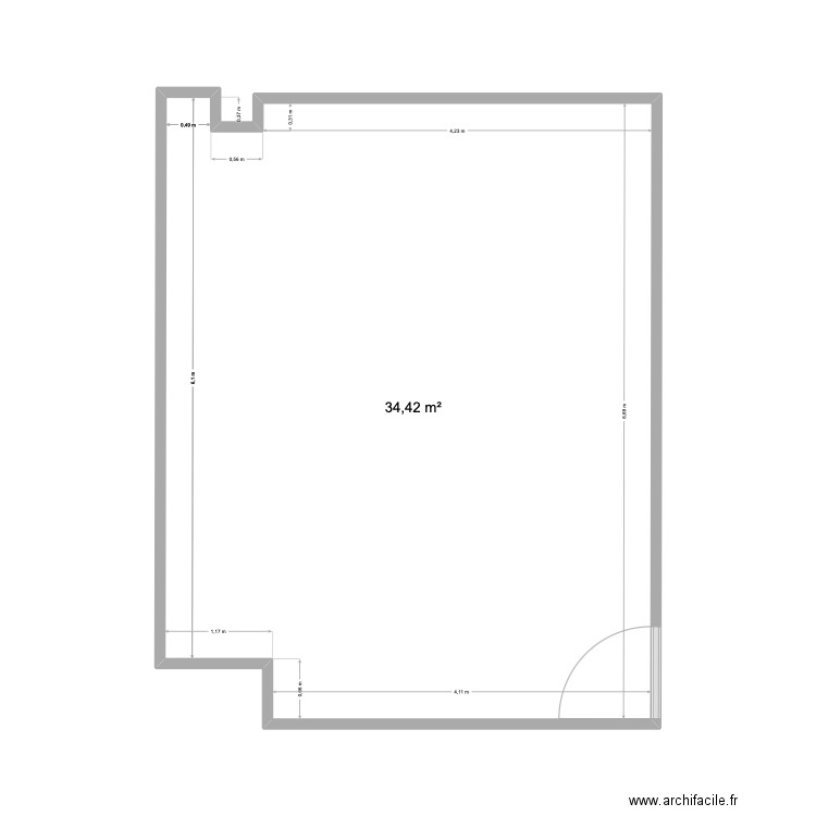 Studio. Plan de 1 pièce et 34 m2