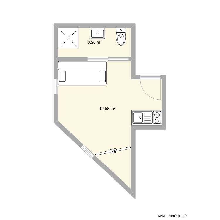 maisonette. Plan de 2 pièces et 16 m2