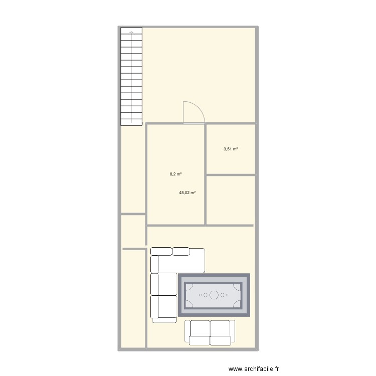 rdc 1. Plan de 3 pièces et 60 m2