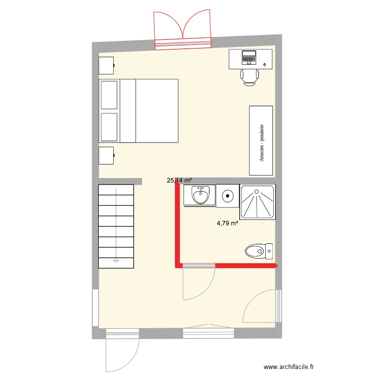 Suite indépendante Normandie. Plan de 2 pièces et 30 m2