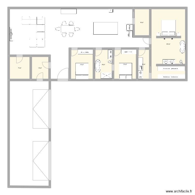 Maison golf. Plan de 8 pièces et 90 m2