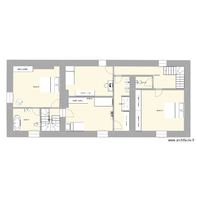 Etage Ferme . Plan de 8 pièces et 105 m2