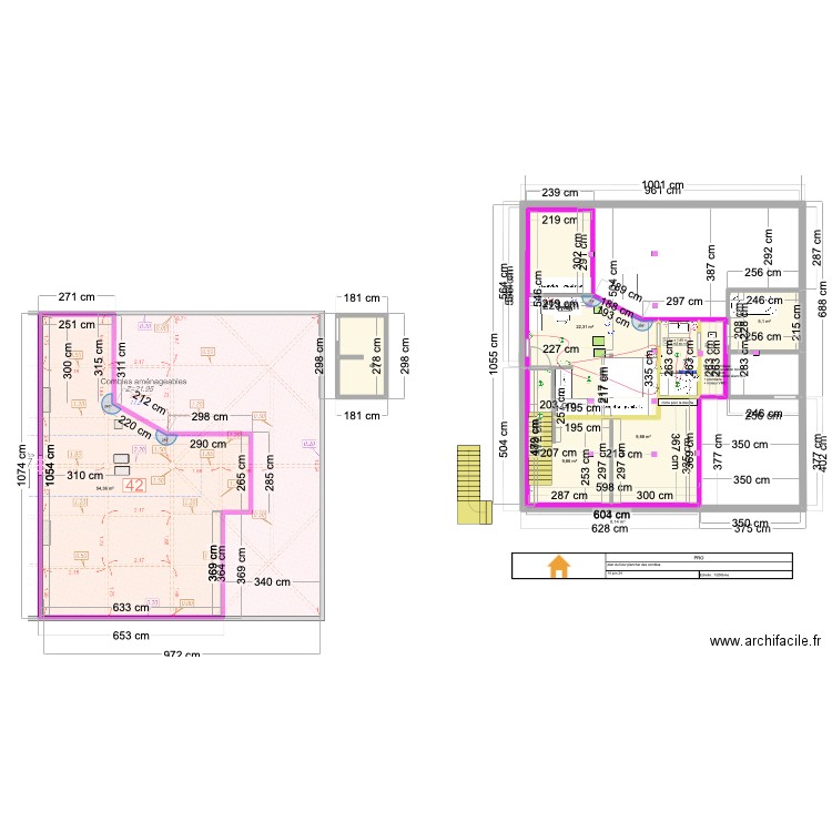 Combles Castel plan de découpe plancher du haut 1. Plan de 9 pièces et 112 m2