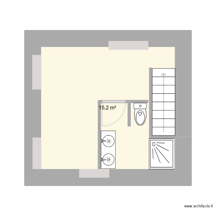 niveau 2.1. Plan de 1 pièce et 15 m2