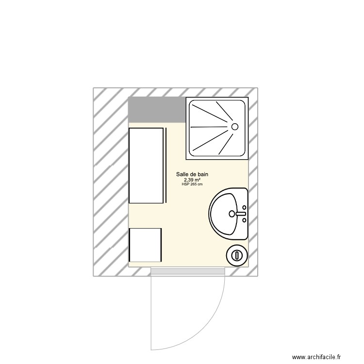 Salle de bain actuelle. Plan de 1 pièce et 2 m2