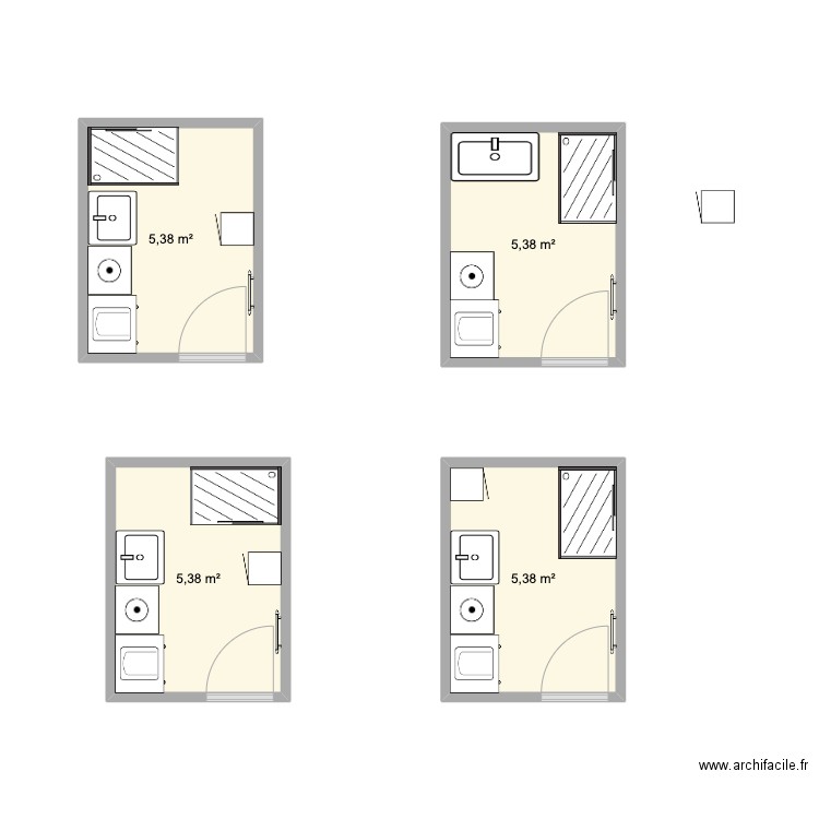 SDB. Plan de 4 pièces et 22 m2