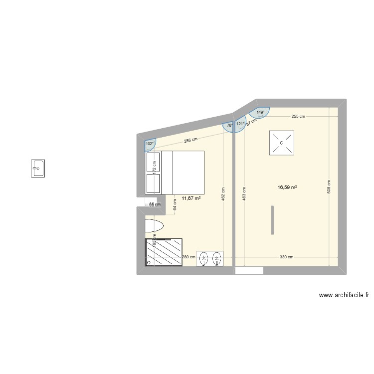 cagnes 2. Plan de 2 pièces et 28 m2