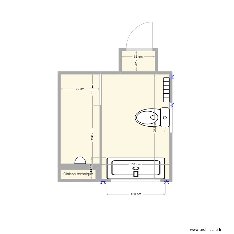 BUXANT - salle de bain. Plan de 3 pièces et 5 m2