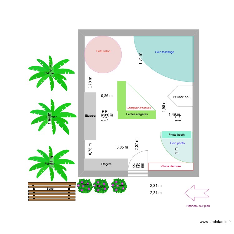 AMENAGEMENT ESPACE -VENTE ET VITRINE. Plan de 1 pièce et 24 m2