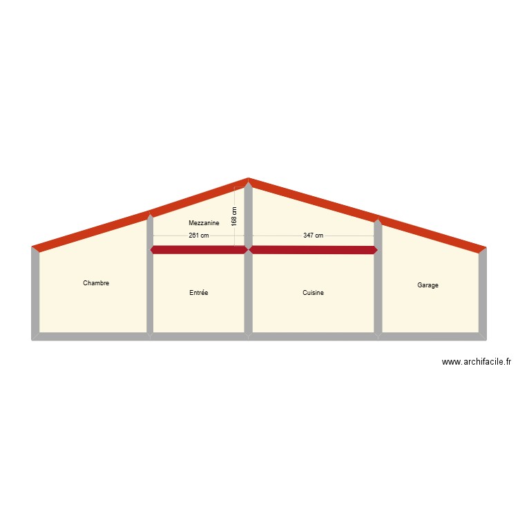 Mezzanine plan de coupe. Plan de 6 pièces et 37 m2