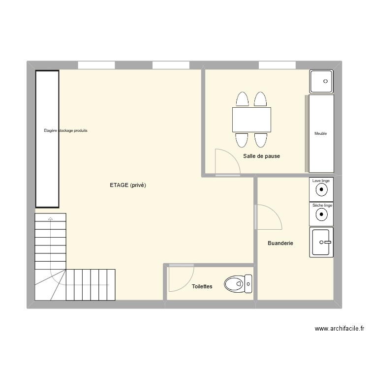 Etage. Plan de 4 pièces et 70 m2