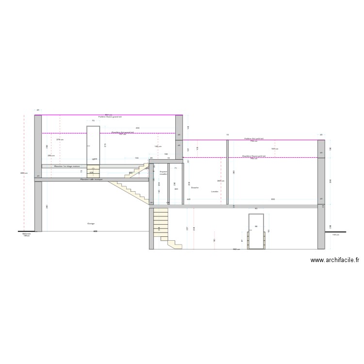 Projet RDF_Coupe Extension_3_avec escalier cave. Plan de 0 pièce et 0 m2