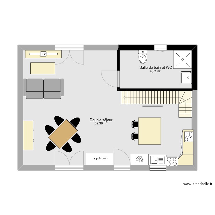 asserac. Plan de 2 pièces et 46 m2